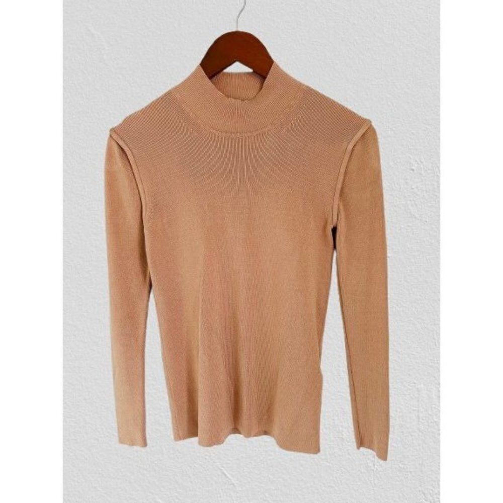 REISS Polly Fine-Ribbed High-Neck Top in Peach Color Long Sleeve Size XSmall
